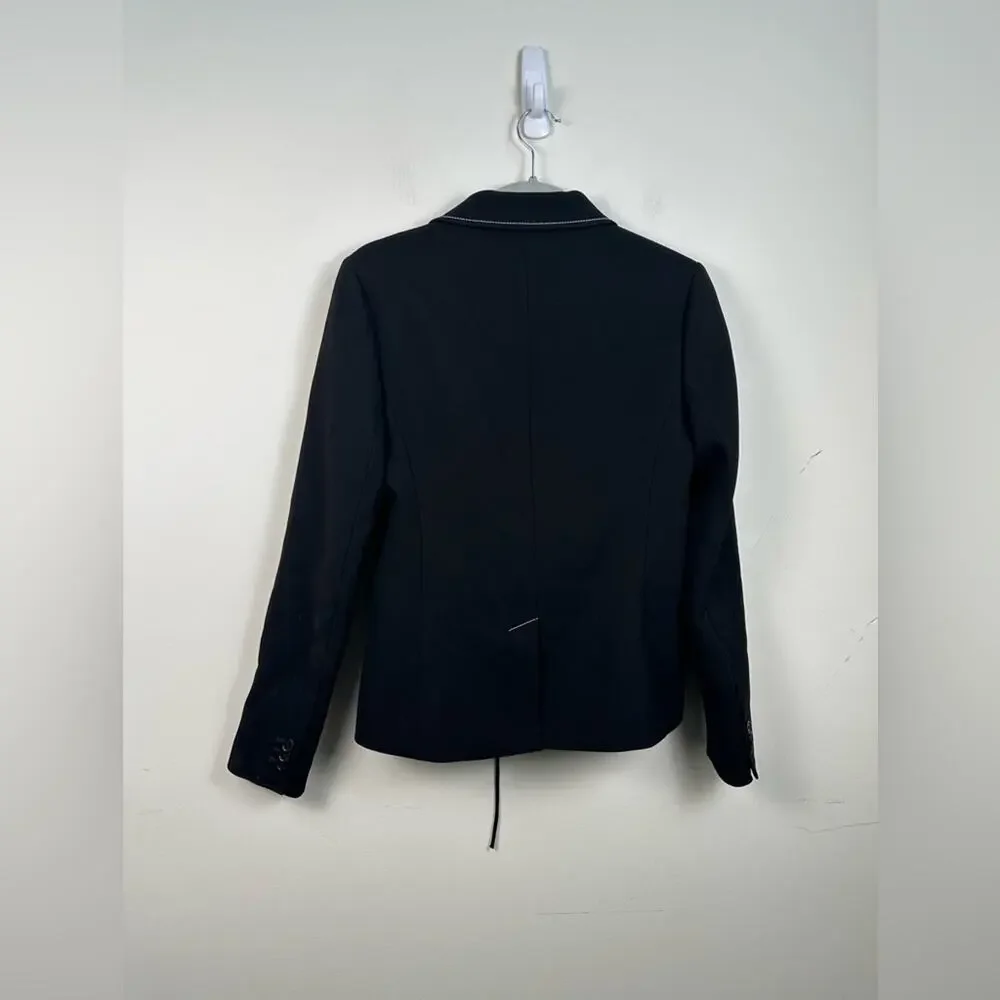 Tory Burch‎ Black Contrast White Stitch Blazer Tie Front Grommet Size 2